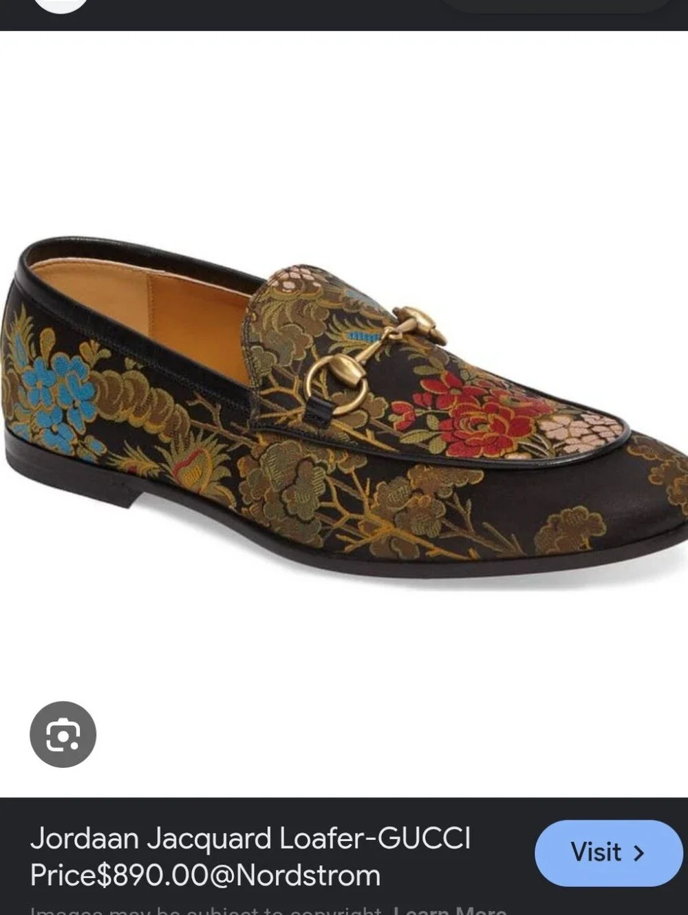 Gucci Floral Jacquard Horsebit Loafer in Black with Red & Blue Accents - Picture 3 of 10